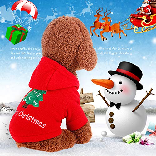 Idepet Santa mascota gato perro traje feliz árbol de navidad patrón ropa algodón sudadera con capucha para perro gato