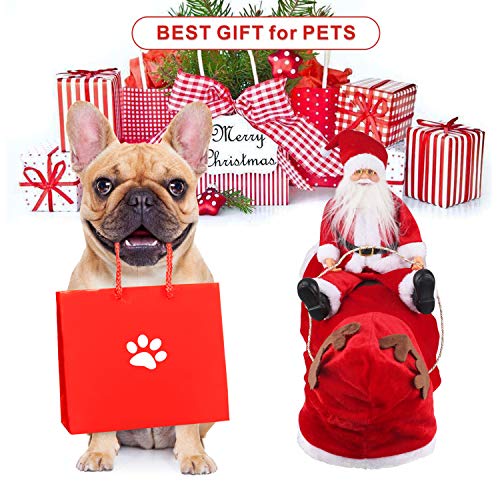 Idepet Trajes para Perros Navidad, Disfraz de Gato Navidad con Papá Noel Montado en Mascota Gato Perro Abrigo Rojo (S)