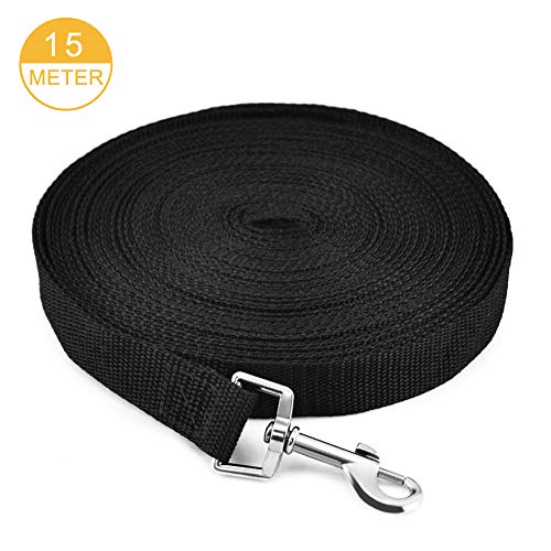 iNeego Correas Básicas para Perros 15M Correa de Perro Obediente Cuerda Nylon Largo Mascota Perro Formación Correa de Entrenamiento Llevar (Negro, 15M)