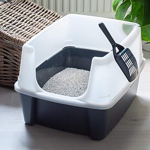 Iris Ohyama, arena para gatos con pala - Cat Litter Box - plástico, gris, 38 x 48,5 x 30,5 cm