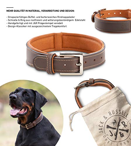 Jack & Russell Premium Perro Cuero Collar Amy - Collar de Cuero Genuino con Grabado Original de J & R Sello en Relieve - Robusto y Elegante (M - Circunferencia del Cuello 40,5-46,5 cm)