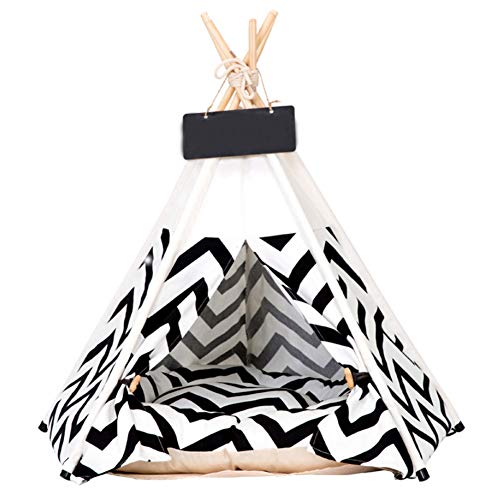 Jtxqy Pets Teepee - Tienda de campaña portátil para mascotas, diseño de gatos, conejos, algodón, con cojines, negro, 40cm脳40cm脳50cm