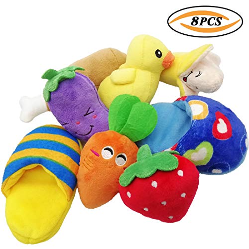 Juguete del perro juego completo de 8 piezas de peluche molares de juguete de masticando juguetes pequeños de la zanahoria chirriante zapatos de juguete adecuados para los pequeños y medianos perros