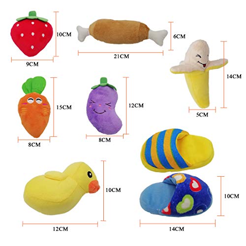 Juguete del perro juego completo de 8 piezas de peluche molares de juguete de masticando juguetes pequeños de la zanahoria chirriante zapatos de juguete adecuados para los pequeños y medianos perros