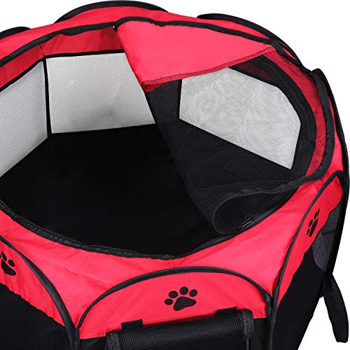 KEESIN Tienda de Campaña Plegable para Mascotas con 8 Paneles de Malla, para Perro, Gato, Conejo ,91*91*58cm Rosso