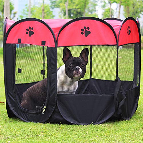 KEESIN Tienda de Campaña Plegable para Mascotas con 8 Paneles de Malla, para Perro, Gato, Conejo ,91*91*58cm Rosso