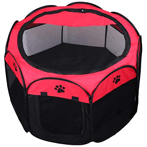 KEESIN Tienda de Campaña Plegable para Mascotas con 8 Paneles de Malla, para Perro, Gato, Conejo ,91*91*58cm Rosso