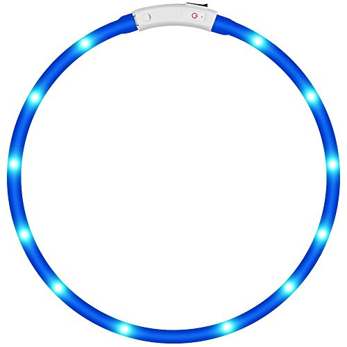 KEKU LED Collar de Perro de Mascota, llevó USB Recargable Collar de Seguridad para Mascotas Impermeable hasta la Longitud de 50 cm (19.5in) Collar de Destello Ajustable (Azul)