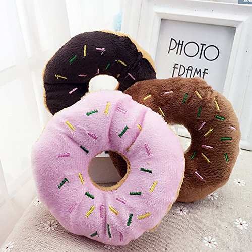 kentop quietschen perro mascota juguete Peluche Squeak juguete Peluche Donut marrón de felpa material 13 cm (1 pieza)