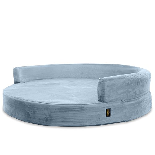 KOPEKS Sofa Redondo Cama Gris para Perro Perros Mascotas Extra Grande XL con Memoria Viscoelástica Colchón Ortopédico 127 cm Diámetro - Round Lounge XL Grey