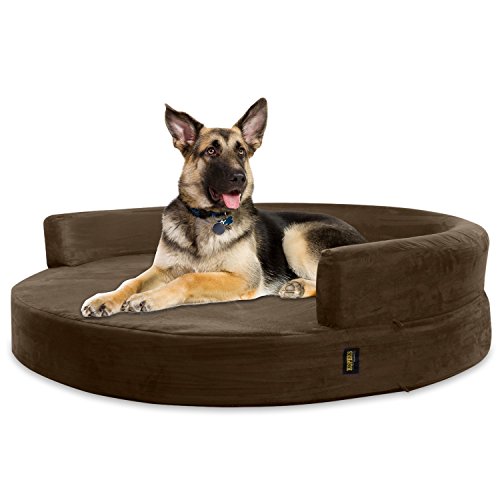 KOPEKS Sofa Redondo Cama Marrón para Perro Perros Mascotas Extra Grande XL con Memoria Viscoelástica Colchón Ortopédico 127 cm Diámetro - Round Lounge XL Brown