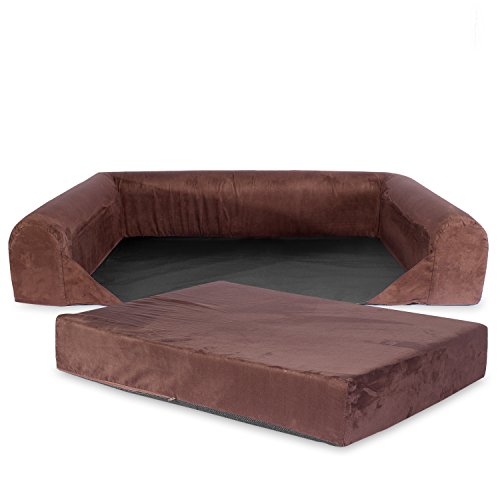 Kopers Sofa Cama Lounge para Perros y Gatos Mascotas de Tamaño Pequeño a Mediano con Memoria Viscoelástica Ortopédica, 73 x 60 x 14 cm, S - M, marrón