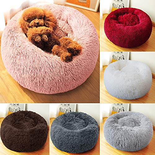 laamei Cama Redonda para Mascotas Deluxe para Gatos y Perros Pequeños y Medianos con Cojín Suave para Nido de Donut Cama de Dormir Peluda Cueva Lavable para Cuatro Estaciones(S/M/L) Color Sólido