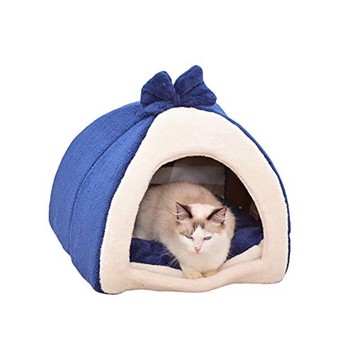 lffopt Cama Gato Cueva Caseta Perro Interior Cama de Veterinario para Perros Esponjoso Gato Cama Perro sofá Cama Portátil Cama de Perro Mascota Cueva Blue,s