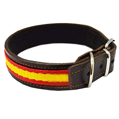 LGP - Collar para Perros de Piel Flor con Bandera de España. 2,5 x 43 cm, Marrón