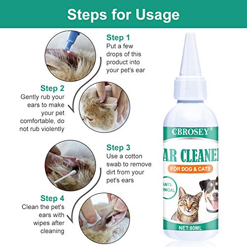 Limpiador de Oidos para Perros,Limpiador Oidos para Perros y Gatos,Dog Ear Cleaner,Solución de infección limpiador de oídos para perros, gatos, detener la picazón, los ácaros del olor eliminar