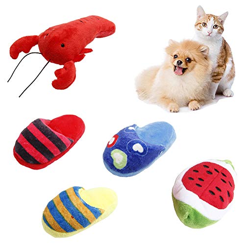 LPxdywlk Divertido Perro Mascota Gato Felpa Corazón Estampado Zapatilla Sandía Langosta Jugar Masticar Peluche Suministros De Juguete 5 5