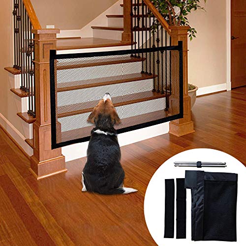 Magic Pet Gate para Perros 48 x 31.5 Pulgadas Malla de Aislamiento portátil Puerta de Seguridad para Mascotas Valla de Seguridad para Perros Gasa aislada Instalar con Cinta Fuerte de Gancho y Lazo