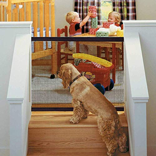 Magic Pet Gate para Perros 48 x 31.5 Pulgadas Malla de Aislamiento portátil Puerta de Seguridad para Mascotas Valla de Seguridad para Perros Gasa aislada Instalar con Cinta Fuerte de Gancho y Lazo