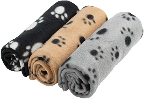 manta para mascotas con estampado de pata para perro o gato, acabado suave, manta de invierno resistente, manta de vellón acogedora cama para gato, tapete con estampado de patas 3 piezas (60 x 70 cm)