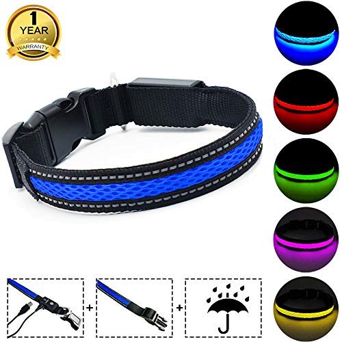 MASBRILL USB Collar de Perro LED Recargable Iluminado Collar Intermitente Luces La Seguridad Ajustable Neck Loop