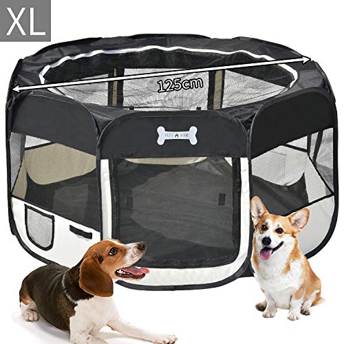 MC Star Portátil Parque Corral Oxford Cachorro Animales para Perros, Gatos, Conejos y Pequeño Animales, 125 x 125 x 64 cm (Negro)