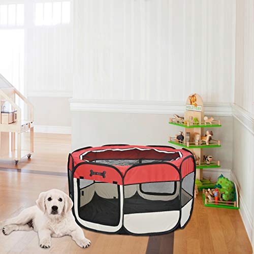 MC Star Portátil Parque Corral Oxford Cachorro Animales para Perros, Gatos, Conejos y Pequeño Animales, 125 x 125 x 64 cm (Rojo)