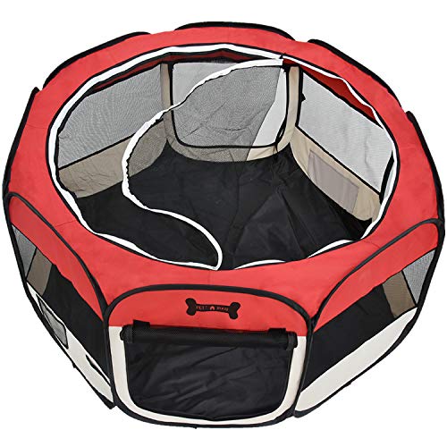 MC Star Portátil Parque Corral Oxford Cachorro Animales para Perros, Gatos, Conejos y Pequeño Animales, 125 x 125 x 64 cm (Rojo)