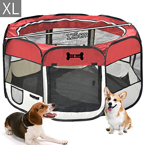 MC Star Portátil Parque Corral Oxford Cachorro Animales para Perros, Gatos, Conejos y Pequeño Animales, 125 x 125 x 64 cm (Rojo)