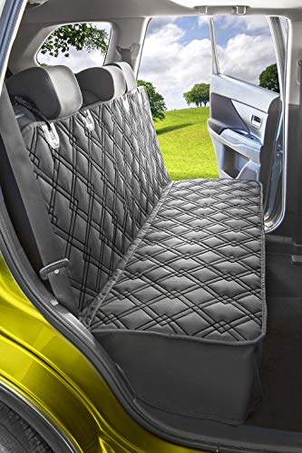 Meadowlark® Funda de Asiento de atrás para Perros Universal. ¡Impermeable! Cubierta para Mascotas para Coches, Furgonetas y SUV. Protector Resistente y Antideslizante. Gratis: Cinturón para Animal