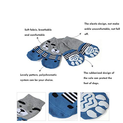 Meioro Calcetines Antideslizantes para Perros, Protectores de Pata Transpirable de Algodón con Control de Tracción para Ropa Interior Conjunto de 4 Perros Grandes y Medianos (2XL, Azul)