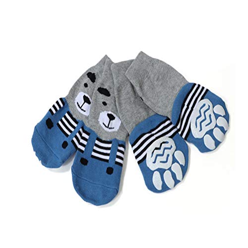 Meioro Calcetines Antideslizantes para Perros, Protectores de Pata Transpirable de Algodón con Control de Tracción para Ropa Interior Conjunto de 4 Perros Grandes y Medianos (2XL, Azul)