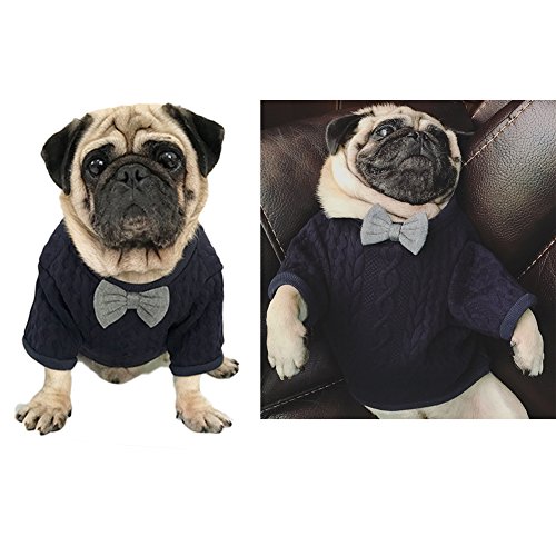 Meioro Suéter de Pajarita de Perro Ropa de Mascotas Chaqueta Perros Ropa Ropa de Mascota Linda Chupetes de Perros abrigados Ropa de Gato Cachorros Ropa de Bulldog francés Ropa de Pug（L）