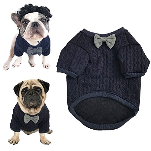 Meioro Suéter de Pajarita de Perro Ropa de Mascotas Chaqueta Perros Ropa Ropa de Mascota Linda Chupetes de Perros abrigados Ropa de Gato Cachorros Ropa de Bulldog francés Ropa de Pug（L）