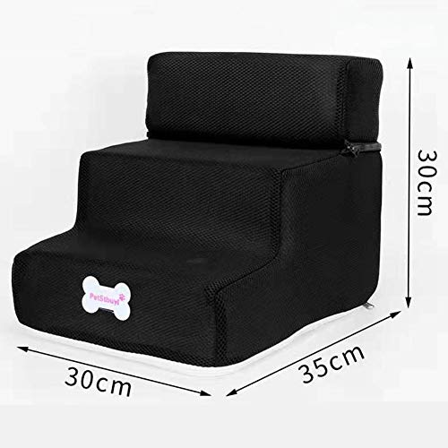 mnoMINI Escaleras para mascotas de 3 pasos, gatos perros pequeños, extraíbles, antideslizantes, escalada, cama desmontable, juguete para perros y gatos, negro