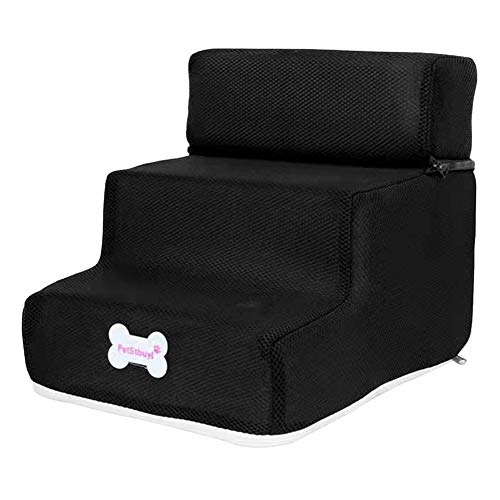 mnoMINI Escaleras para mascotas de 3 pasos, gatos perros pequeños, extraíbles, antideslizantes, escalada, cama desmontable, juguete para perros y gatos, negro