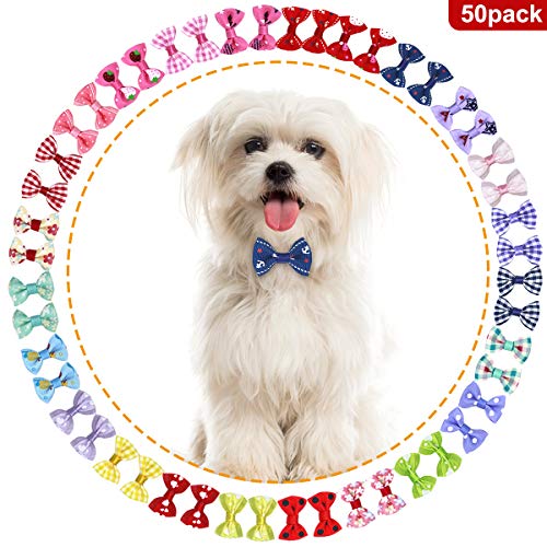 NATUCE Perro Arcos de Pelo 50 Pcs Lazos para el Pelo de Mascotas con Bandas de de Goma, Accesorios para el Pelo para Perro Mascota y Perrito