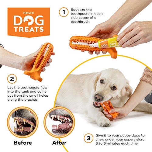 Natural Dog Treats Cepillo de Dientes y Dentífrico Set para Perros, 100% Natural Caucho Dog Brushing Stick, Juguete para Masticar