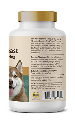 NaturVet LEVADURA DE Cerveza Seca Ajo Omega 3 y 6 Perros Gatos 500 Tabletas