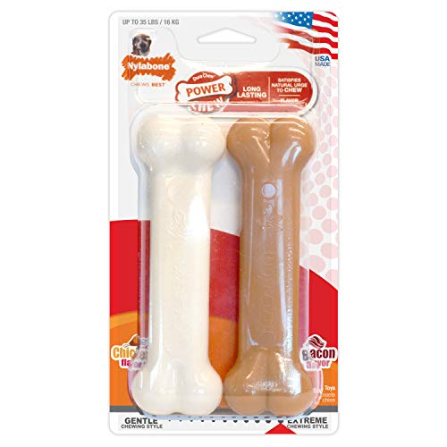 Nylabone - Juego de 2 Juguetes para Masticar Resistentes para Perros, con Sabor