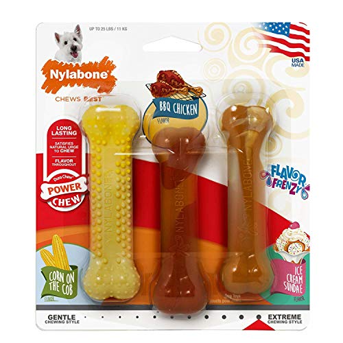 Nylabone Pollo a la Barbacoa/maíz en la COB/Sabor de Helado de Hielo Crema frenesí Variety Pack, 3 Piezas