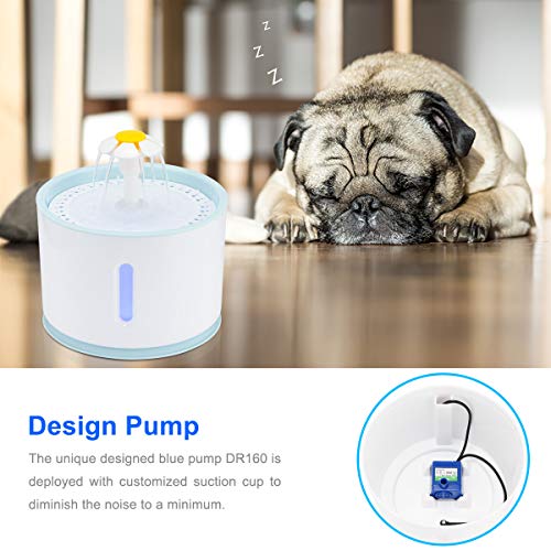 OurLeeme Fuente de Agua para Mascotas, Fuente para Gatos, 2.4L Perro Gato Fuente de Mascotas Dispensador de Agua automático Silenciador Activado con Cable USB (con Cabeza de Flor)