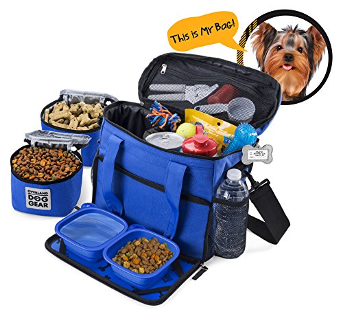 Overland Chiens Gear Perro viaje bolsa semana mucho manipulador para perros incluye bolso feeds 2 portadores doble, 2 tazones de fuente plegables (azul)