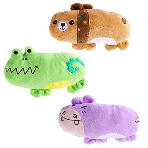 Pack de 3 Squeaky Juguetes de Perros para Perros Cachorro, Oso Hipopótamo y Patrón de Rana Peluche Perros Chirrido Juguetes