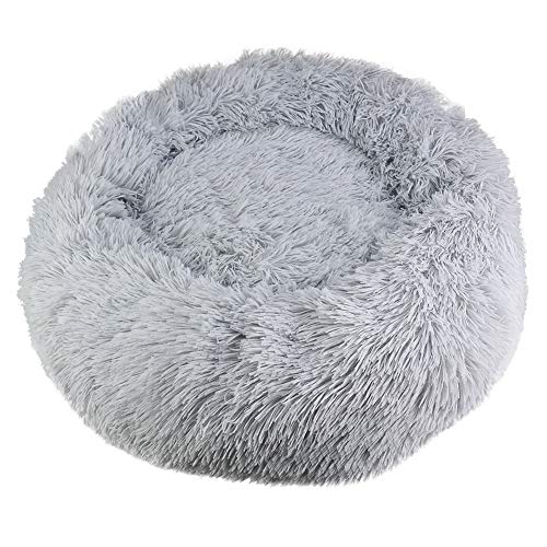 Paor Cama para Mascotas, sofá de Cachorro Suave de Felpa con Forma de Dona, Cama Redonda y cálida, Parte Inferior Antideslizante, Lavable a máquina, Grande, 60 cm, Color Gris