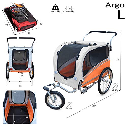 Papilioshop Argo Remolque Bici y Silla de Paseo para Perro Mascota (Anaranjado L)