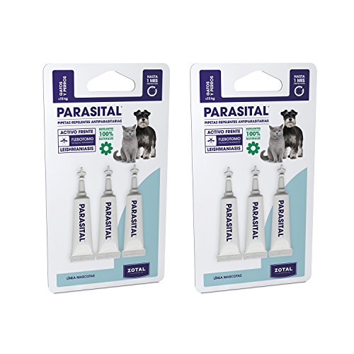 Parasital Pipetas Antiparasitarias para Perros Pequeños y Gatos de hasta 10 kg - Pack de 6x1,25ml de Zotal - Activo Contra Leishmaniasis y demás Mosquitos, Pulgas y Garrapatas - Repelente 100% Natural