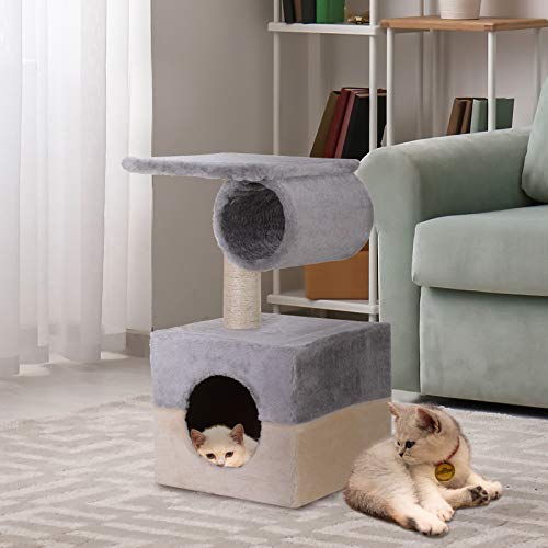 PawHut Rascador Árbol para Gatos Poste Centro 31x31x58cm Arañar Dormir Jugar Felpa Casa Cama