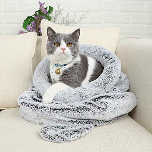 PAWZ Road Gato Bolsa de Dormir Lana Suave Lavable Caliente Camas para Gatos Saco Snuggle Manta Estera para Gatito Perrito Gris Plateado