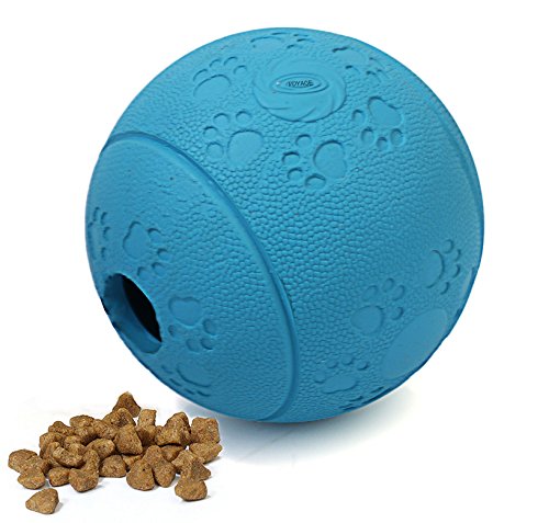 Pelota de caucho natural para perros de Voyage, robusta pelota para perros de goma , de larga vida útil, diámetro 7 cm, con función de cuidado de dientes con nudos y agujero para chuches